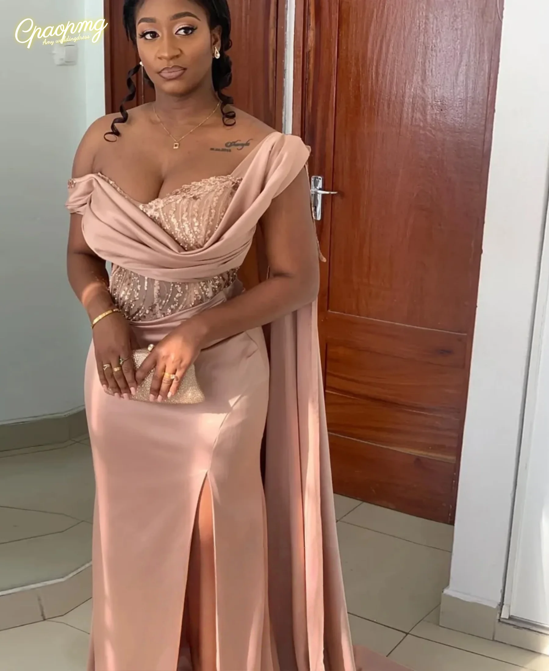 Customized Elegant Blush Pink Mermaid Evening Dresses Satin Prom dress Lace One Shoulder Prom Party Gowns For Special Occasions