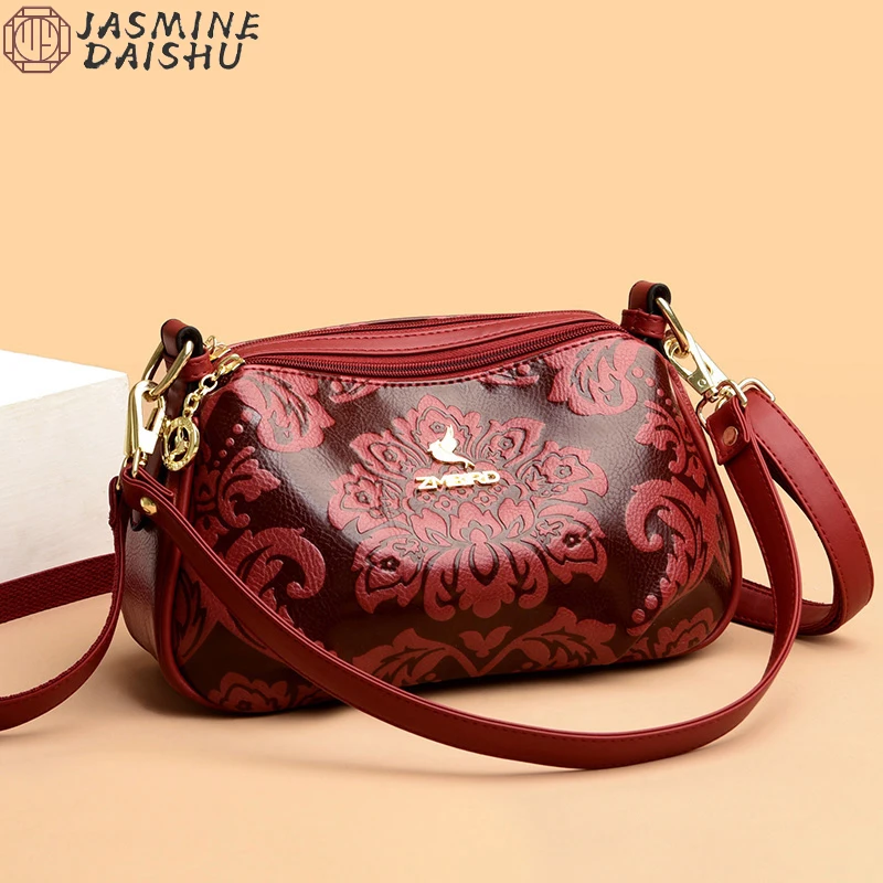 2024 New Flower Printed Crossbody Bags Brand Retro Handbags Luxury Women\'s Designer High Quality PU Leather Female Shoulder Sac