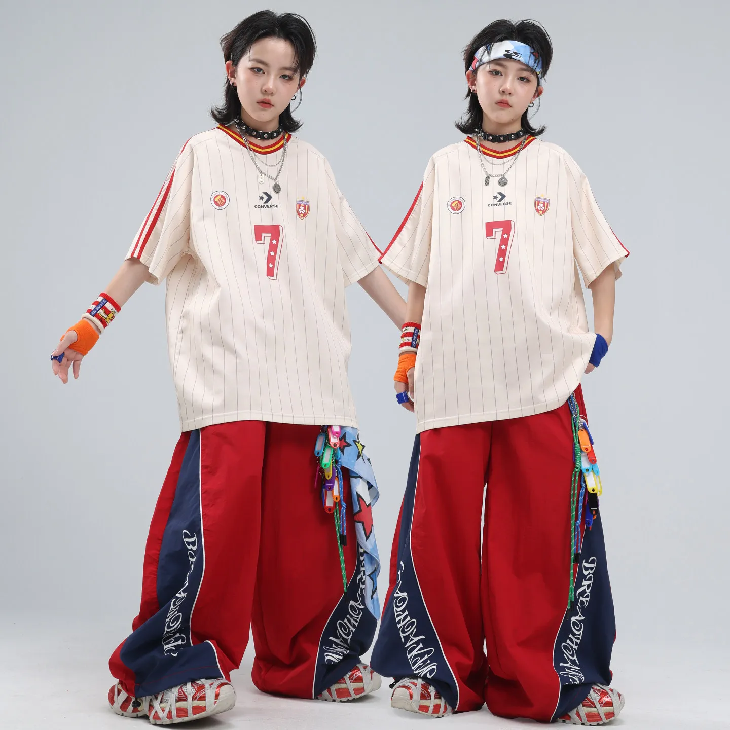 kids Boys Girls Streetwear Hip Hop Short Sleeve Sport Stripe T-shirt Pants Track Suits Children T Shirts Trousers Sets Costume