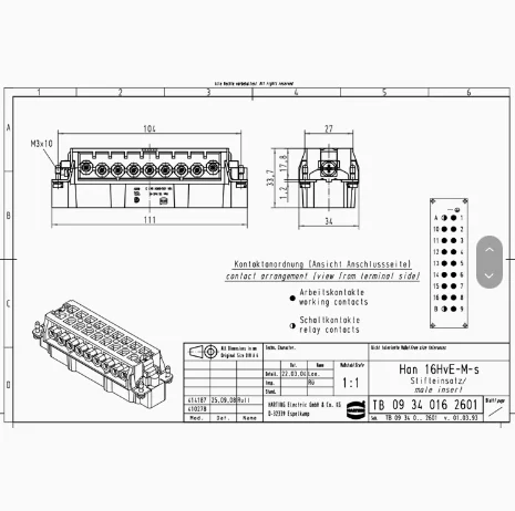 09340162601 HARTING Heavy Duty connector Han 16 HVE STI-S 18-pin male core