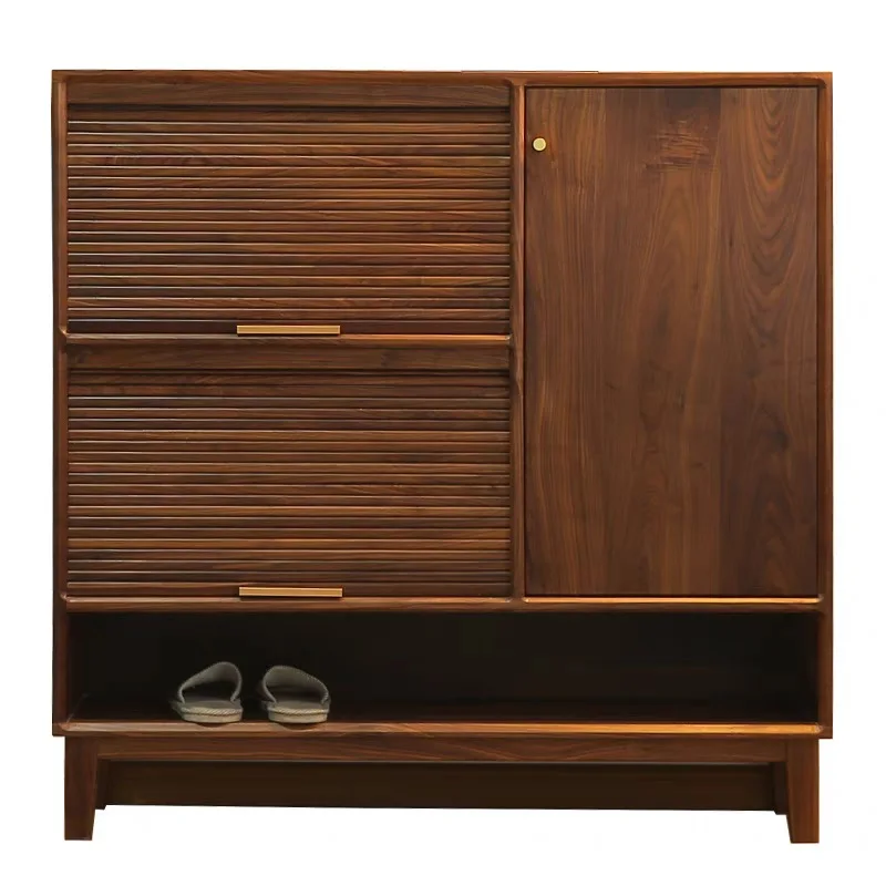 black walnut rolling shutter door shoe cabinet against the wall porch narrow cabinet modern simple adjustable partition storage
