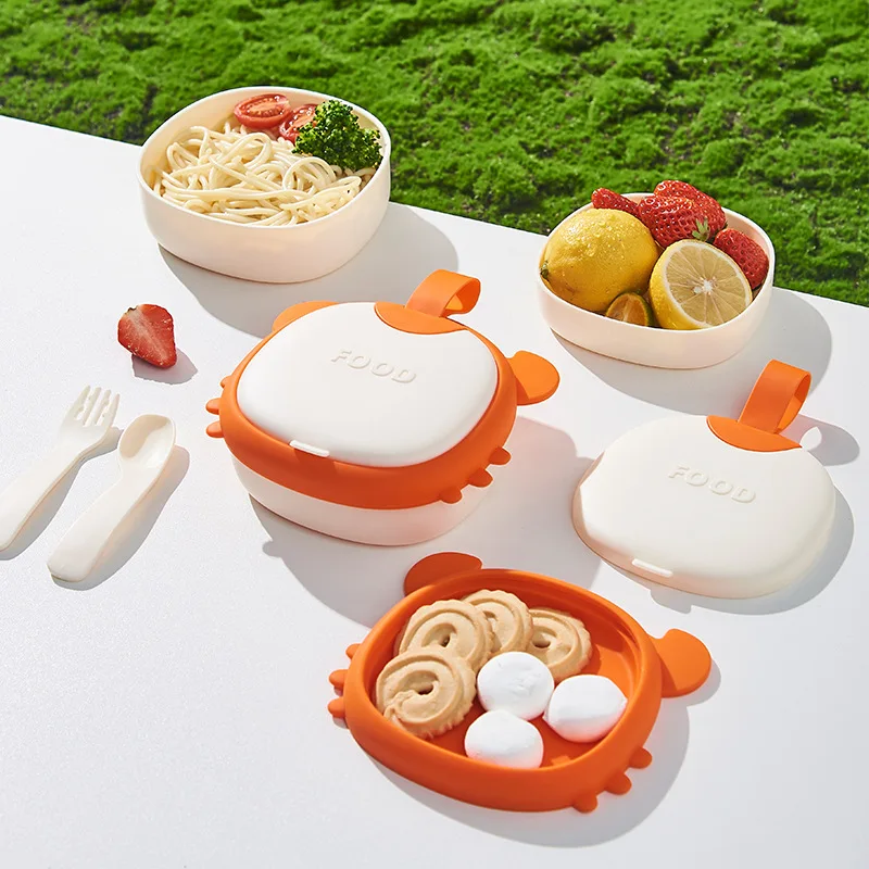 Baby Complementary Food Bowl Silicone Children's Outdoor Plate Knife Fork Set Portable Dinnerware Anti Drop Takeaway Lunch Box