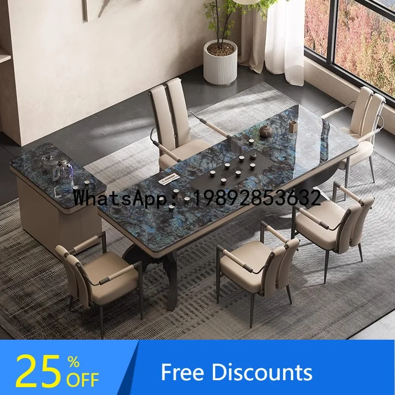 Z2  Marble Tea Table High-End Elegant Sapphire Luxury Stone New Chinese Style Premium Feel Rock Plate Tea Table and Chairs