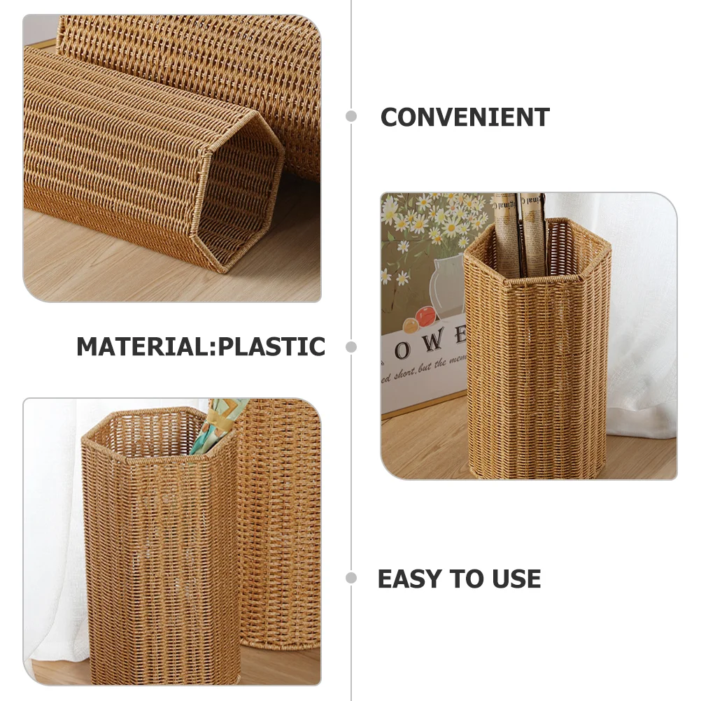 Reed Imitation Rattan Umbrella Stand Bucket Home Storage Basket Elderly Vases for Decor LED Plastic Artificial