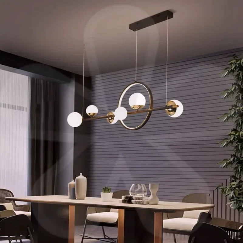 Black LED Chandelier Glass Ball Modern Long Pendant Lamp For Dining Room Bar Restaurant Coffee Shop Office Hanging Light