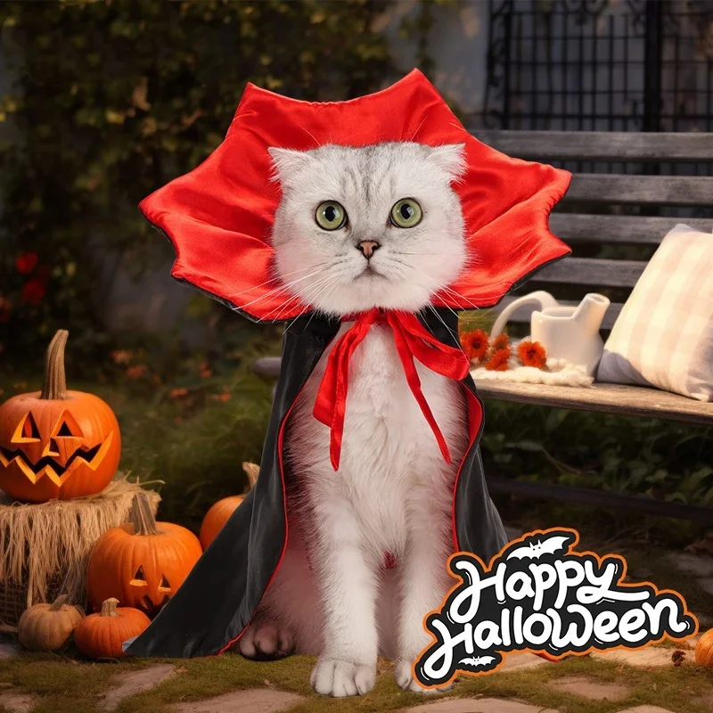 

Pet Halloween cape horn Magic bat cape cat personality funny vampire dog casual dress photo Christmas holiday costume