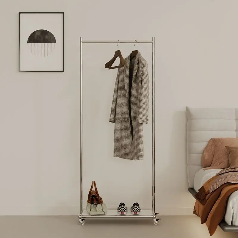 

[Stainless steel clothes hanging] Simple and simple coat rack removable clothes floor hanger living room rack lying