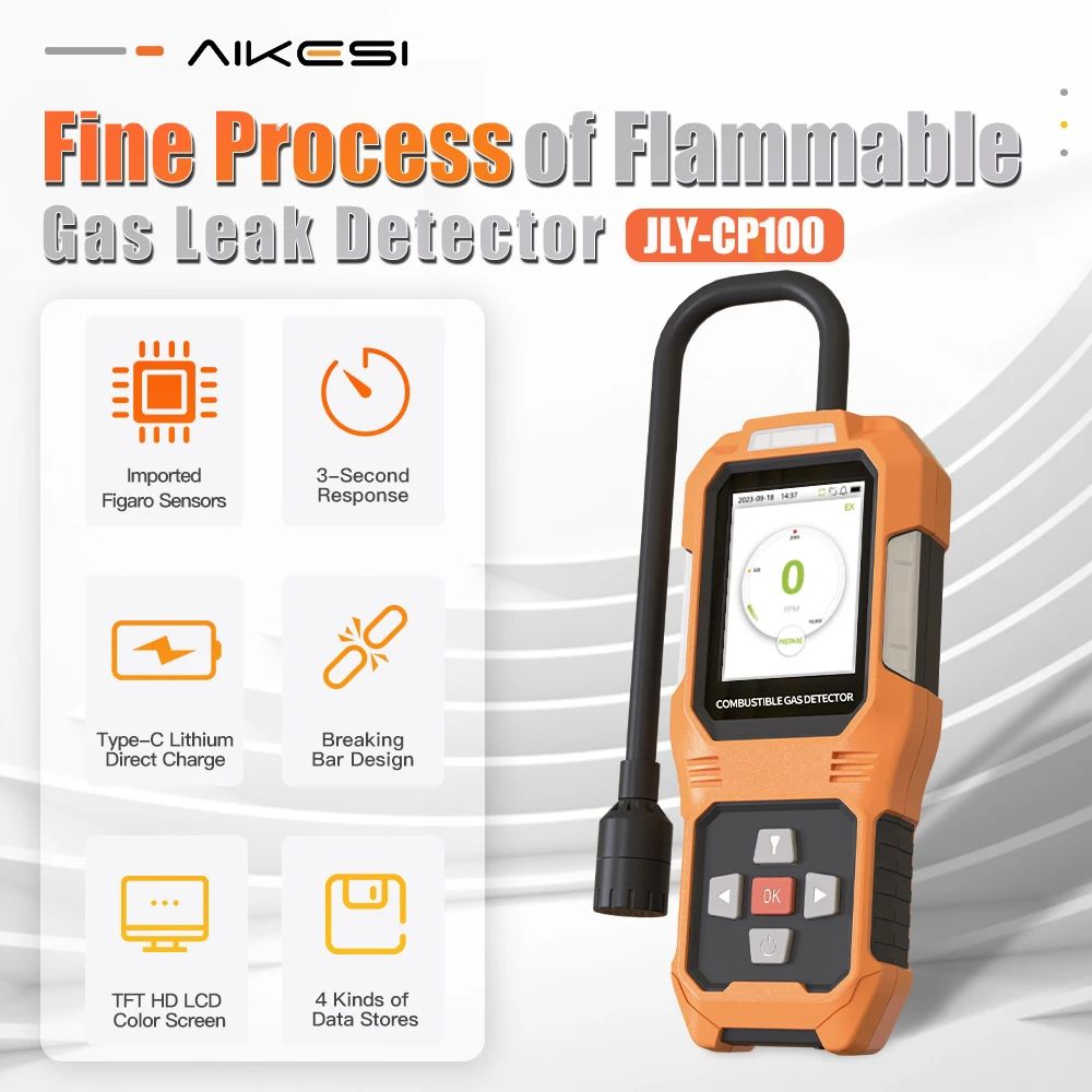 Analisador de gás AIKESI JLY-CP100 com detector de gás combustível portátil automotivo inteligente localização de vazamento de gás alarme de som e luz