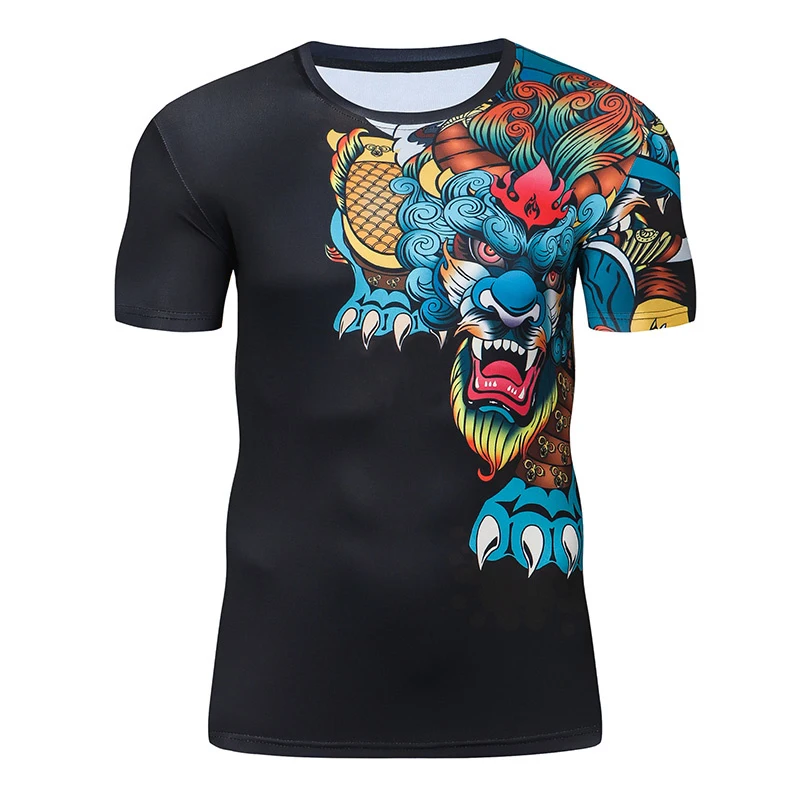 Retro 3D Printed Dragon Tiger T-shirt For Men Summer Fitness O Neck T Shirts Quick Dry Loose Tees Harajuku Tee Gym Male Tees