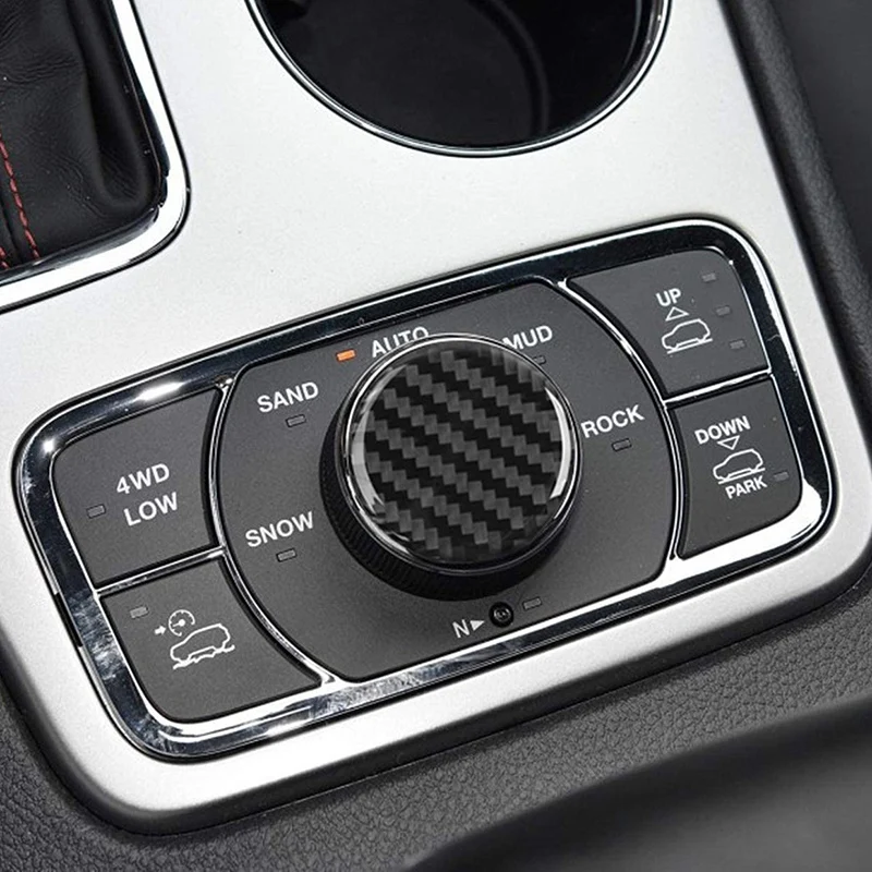 For Jeep Grand Cherokee 2014 -2019 Interior Cover Carbon Fiber Central Control 4WD Switch Knob Cover Sticker Trim