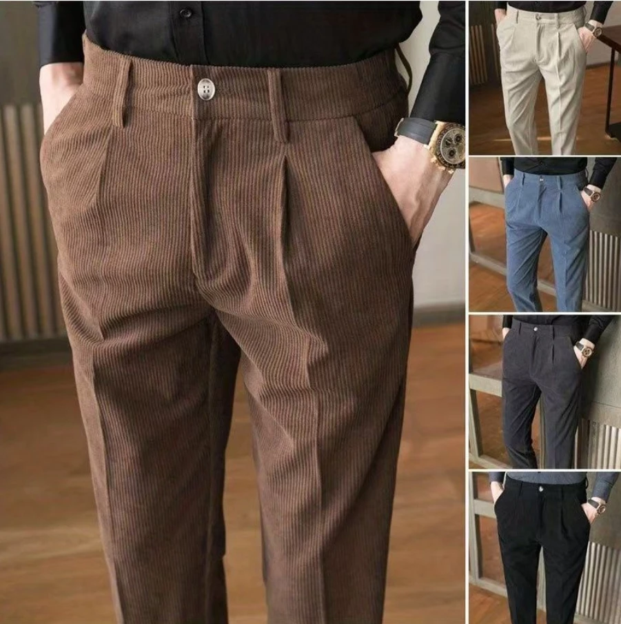 

British Style Men High Waist Casual Dress Pant Men Belt Design Slim Trousers Formal Office Social Wedding Party Dress Suit Pants