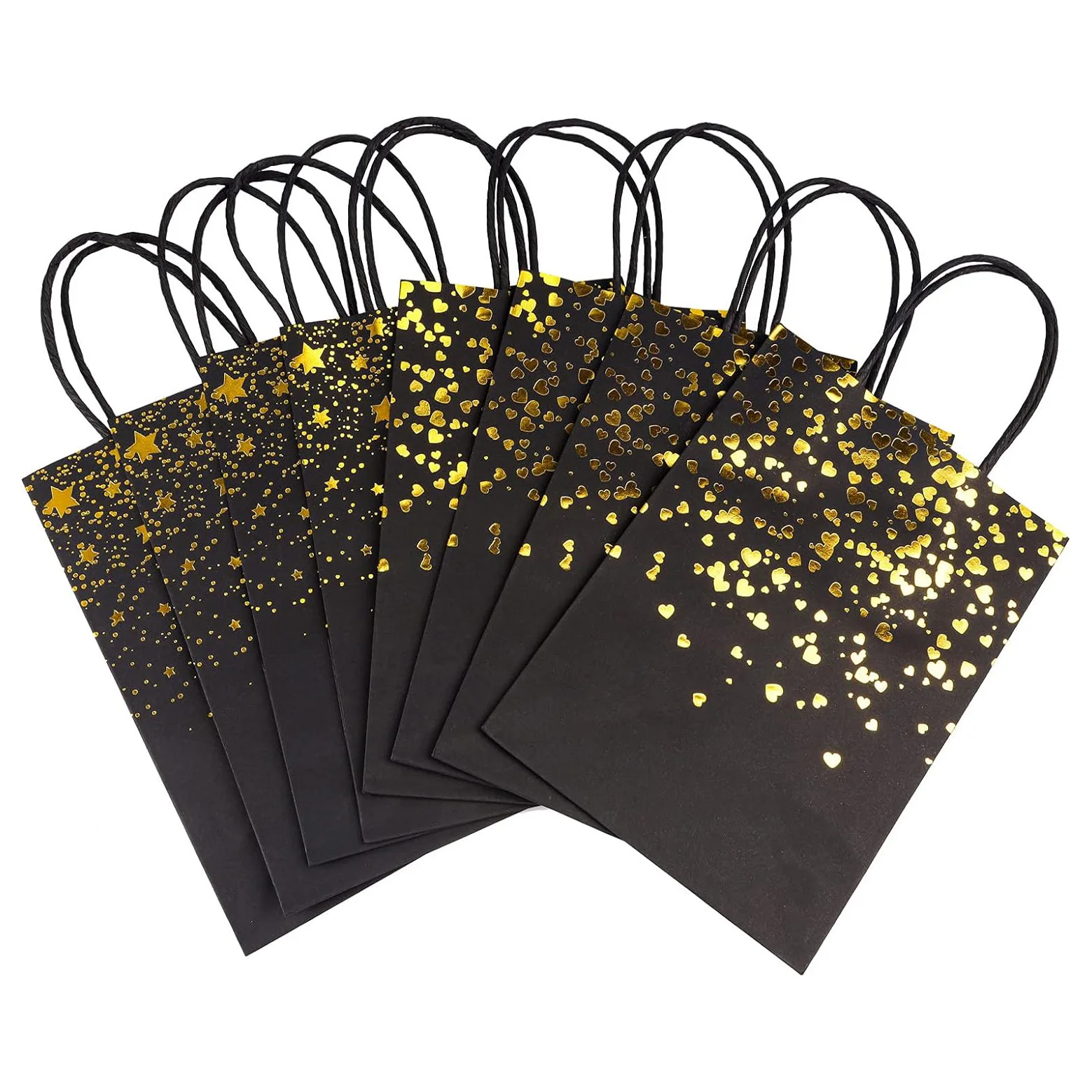 

Black Kraft Paper Bag golden heart With Handle Gift Packing Bag For Clothes Wedding Candy Christmas Birthday Candy Party Supplie