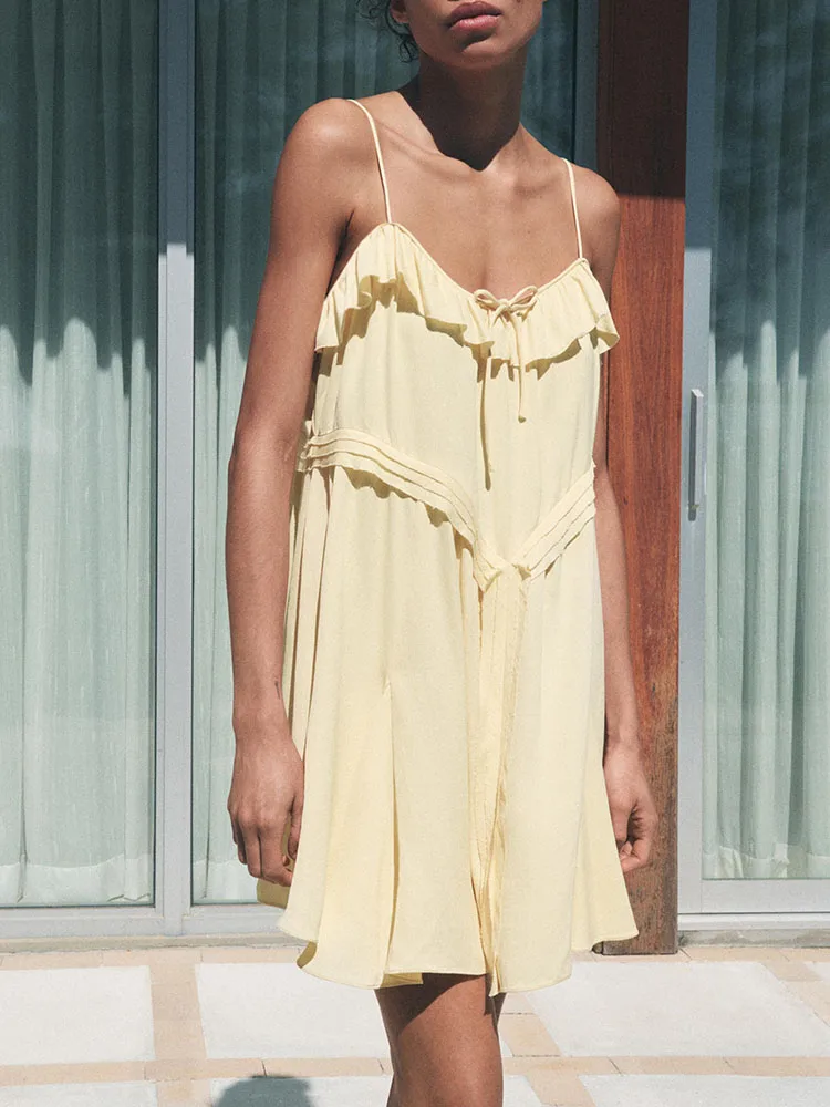 Sexy Strapl Layered Decorated ort Dr Women's New Arrival Summer A-Line Midi Dr  Color Casual Faion Dr