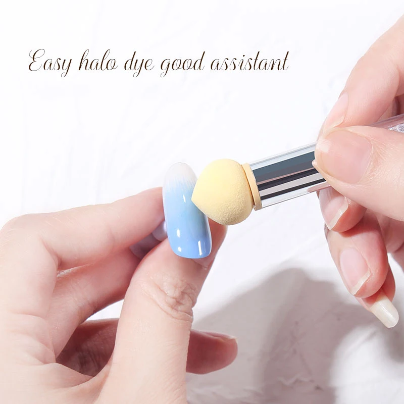 Aokitec Double-ended Gradient Shading Brush 1pc Nail Brush Sponge Head Rhinestone Handle Nail Art Painting