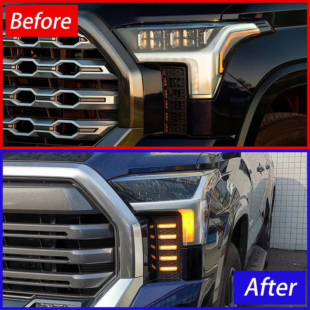 Toyota Tundra Sequoia 2022-2023 자동차 전조등 어셈블리 업그레이드 동적 LED 주간 러닝 라이트 도구 액세서리