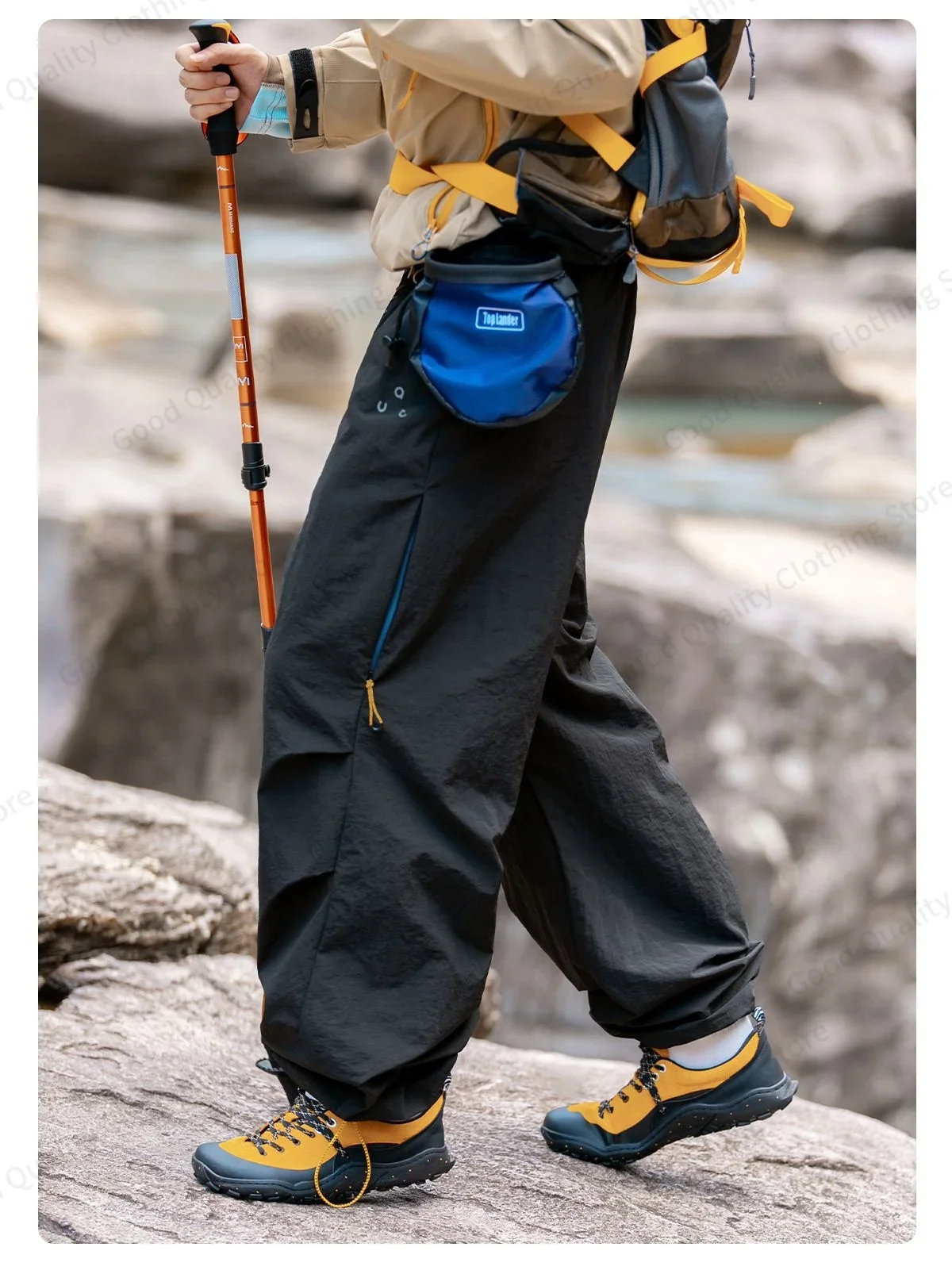 Arbeitsfreudige, wasserabweisende Outdoor-Overalls für Herren, Herbst, lange Hosen mit Schlitz und Falten, Kontrastfarben, Reißverschluss, Sport- und Freizeithose – Detail 9