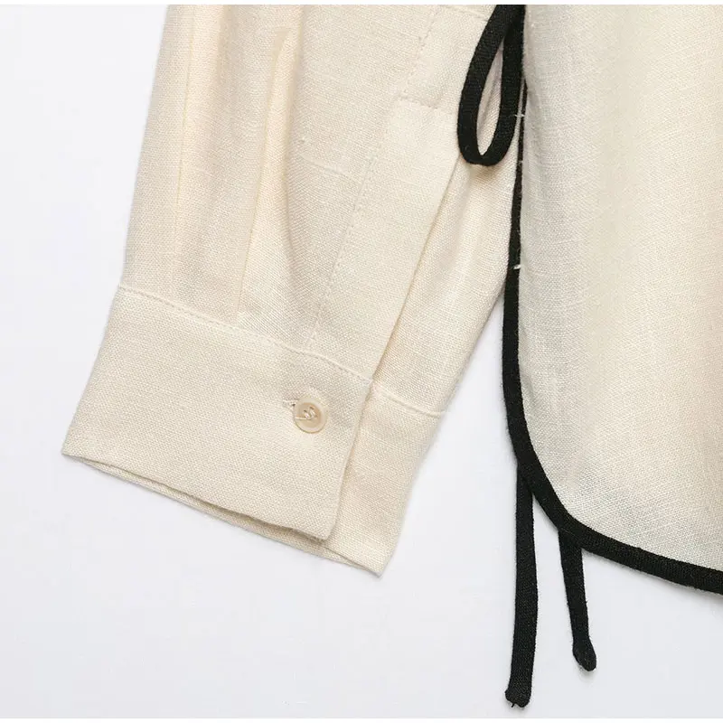 Damen-Hosen-Sets mit Revers, langen Ärmeln, Schnürung, unregelmäßigem Saum, Oversize-Tops, weiten Hosen, schicke Damen-Outfits mit Paneelen, locker geschnitten, neu – Detail 4