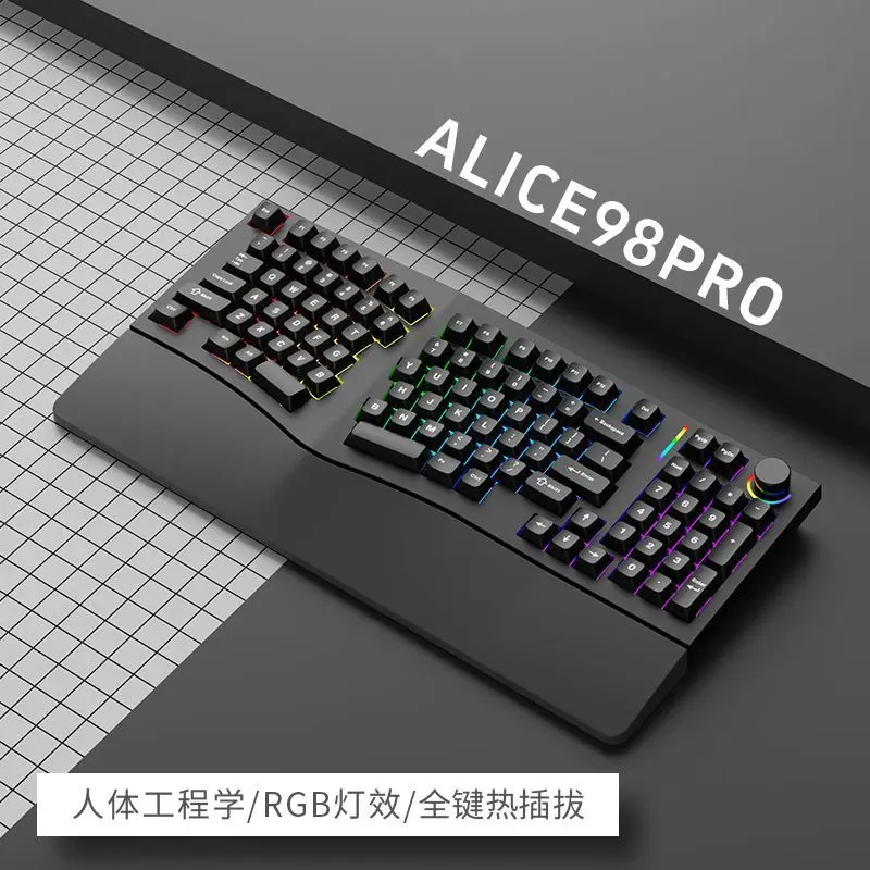 Imagem -05 - Teclado Mecánico de Modos Alice Rgb Teclados Inalámbricos Ergonomía Teclado de Juego Personalizado Alice98 Pro Intercambiable en Caliente Alice98pro