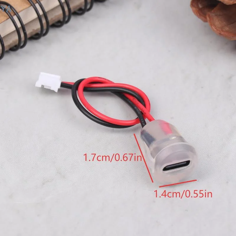 【YA】1/3/5Pcs Type C Female Socket Jack Connectors Waterproof 2 Wire Pigtail Cable With LED Lights 3A 5V Fast Charger Power Port