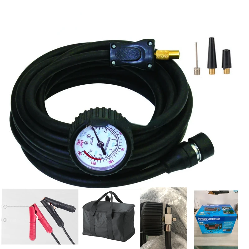 DC 12 Volt Portable Car Air Compressor Tire Inflator Air Pump for Car Tire Pump with Gauge Valve Adaptors