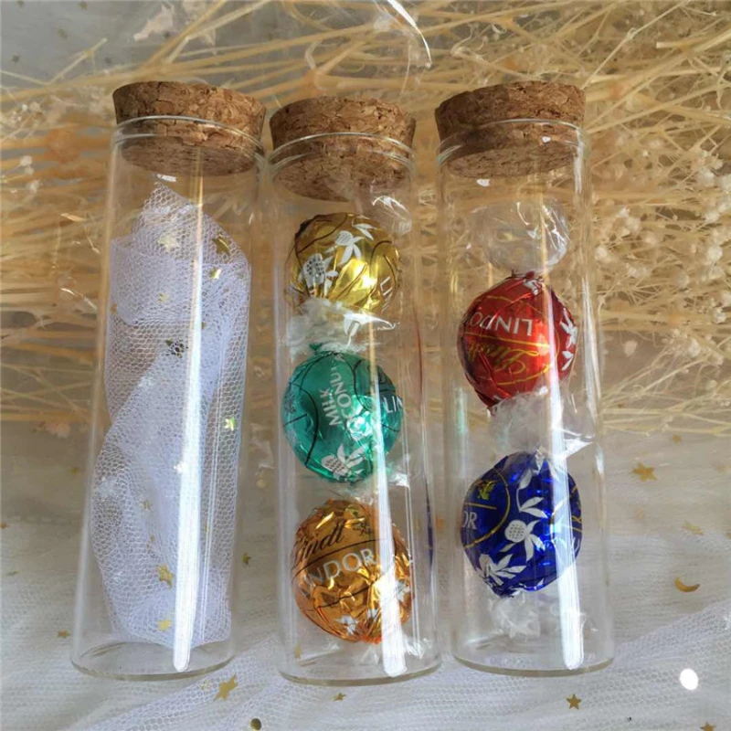 Botella de vidrio para dulces de corcho, caja transparente para dulces de boda, regalo de Halloween y Navidad, tubo, florero de deseos para decoración navideña