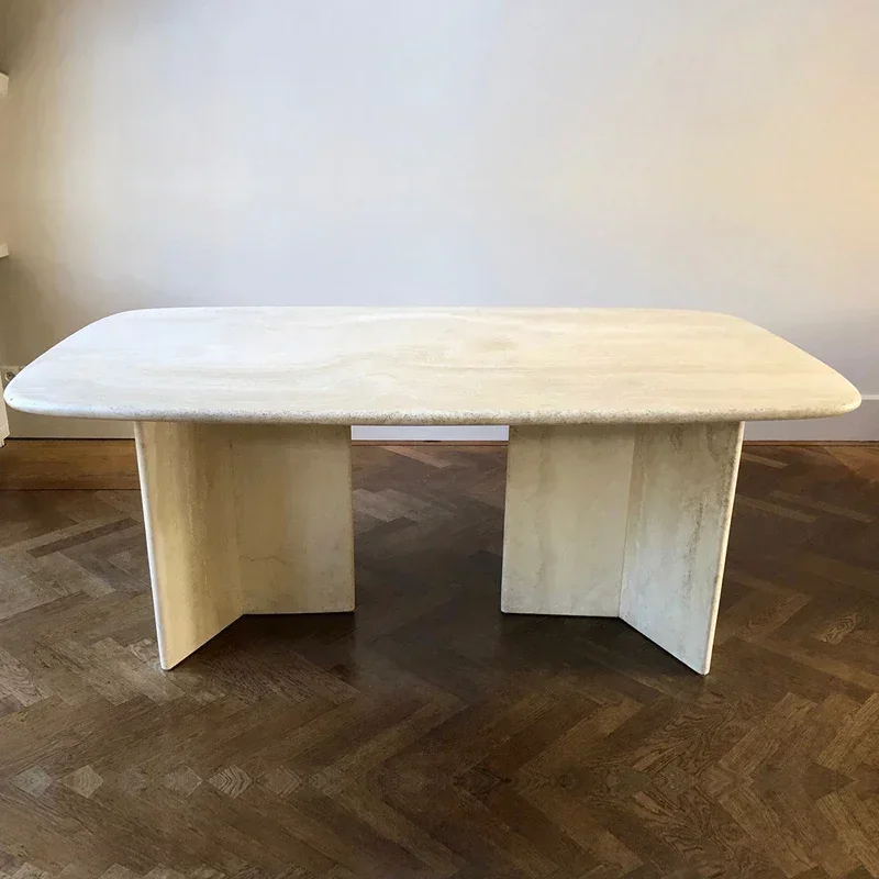 Modern minimalist natural travertine table, dining room rectangular eating table Y16