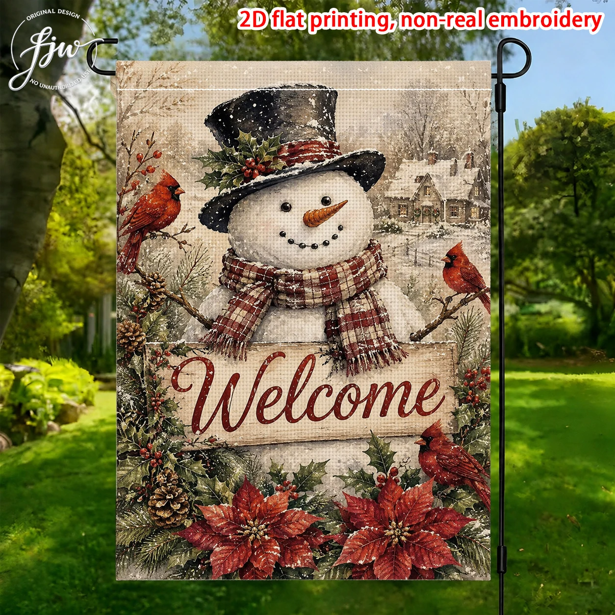 1pc Vintage Christmas Welcome Garden Flags  Winter Holiday Outdoor Yard Decor Flags