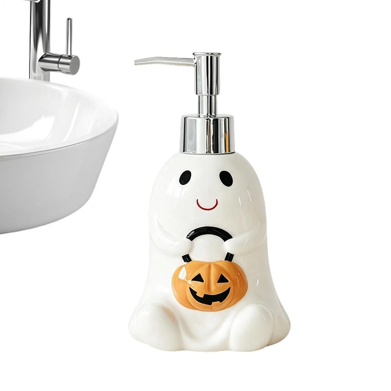 280ml Handwash Dispenser Cute Ghost Soap Dispenser Ceramic Hand Sanitizer Bottle Refillable Pump Shampoo Bottle For Bathroom