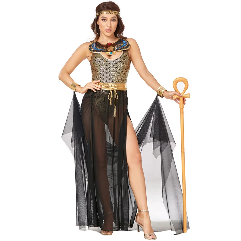 Ancient Egyptian Goddess Costume Set Black Tulle Vintage Greek Goddess Dress Gold Queen Dress Without Scepter