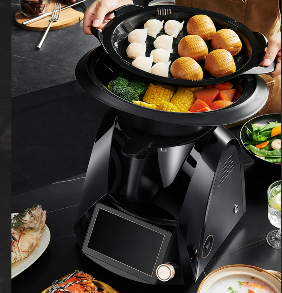 All-In-One Cooker Chopper Steamer Blender MultiFunctional Food Processor Smart Cooking Robot Boil Knead Weigh