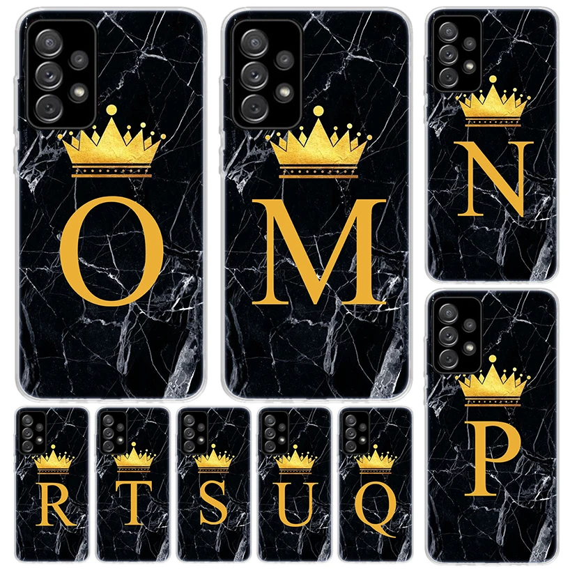 26 Letter Crown Custom M Phone Case For Samsung Galaxy A15 A14 A54 A13 A53 A12 A52S A55 A22 A23 A24 A32 A33 A34 A25 A35 A03S A04