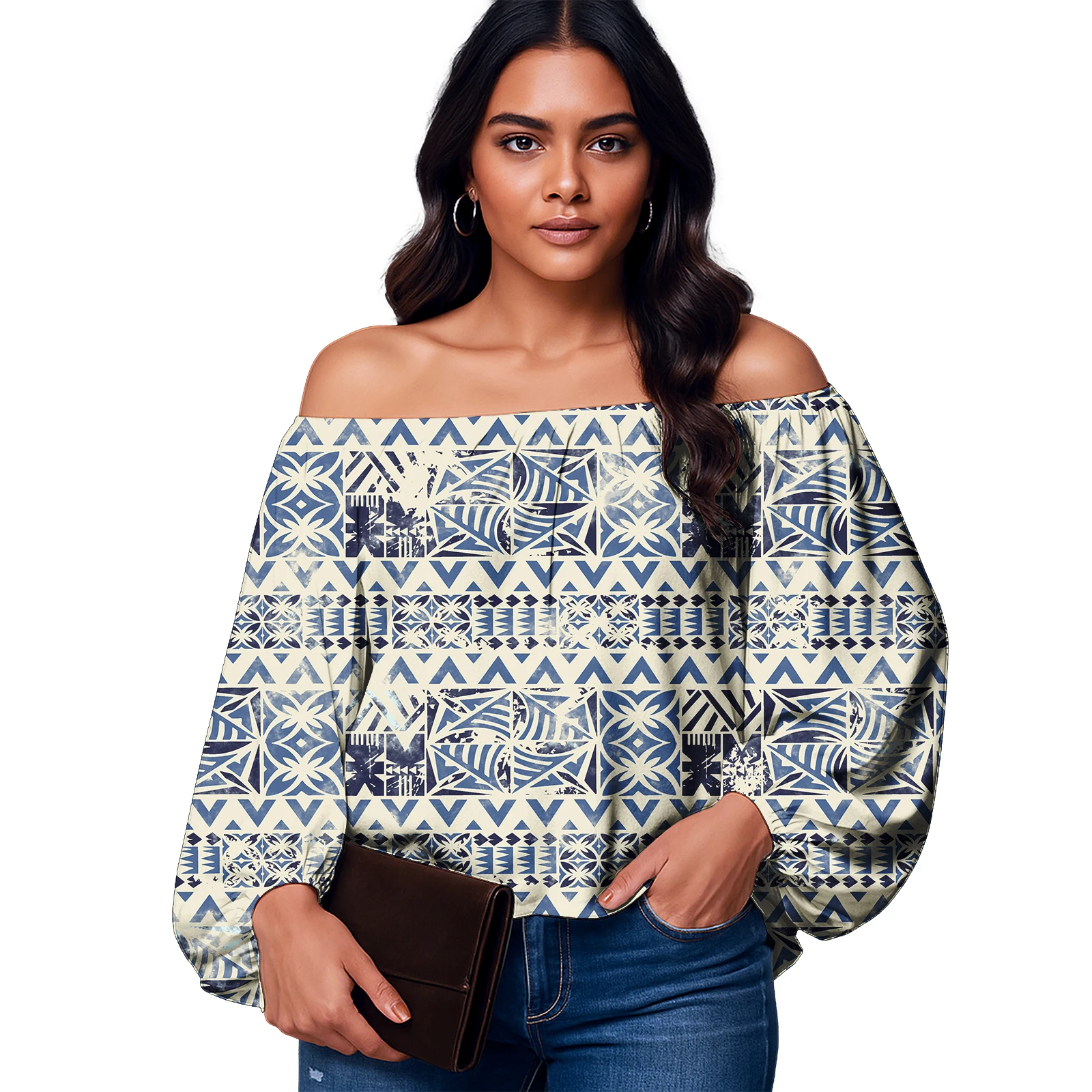 Hawaiian Custom Lady Ethnic Style Clothes Tapa Tribal Design Ladies Top Polynesian Cozy Women Tops Samoan Drop Shoulder Blouse