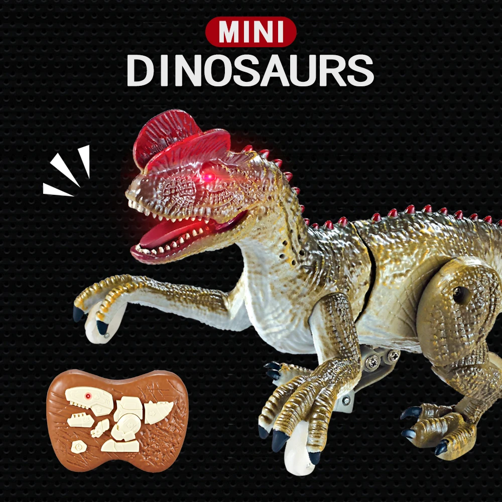 Brinquedo elétrico de controle remoto mini dinossauro andando robô dinossauro com som leve brinquedos animais elétricos presente