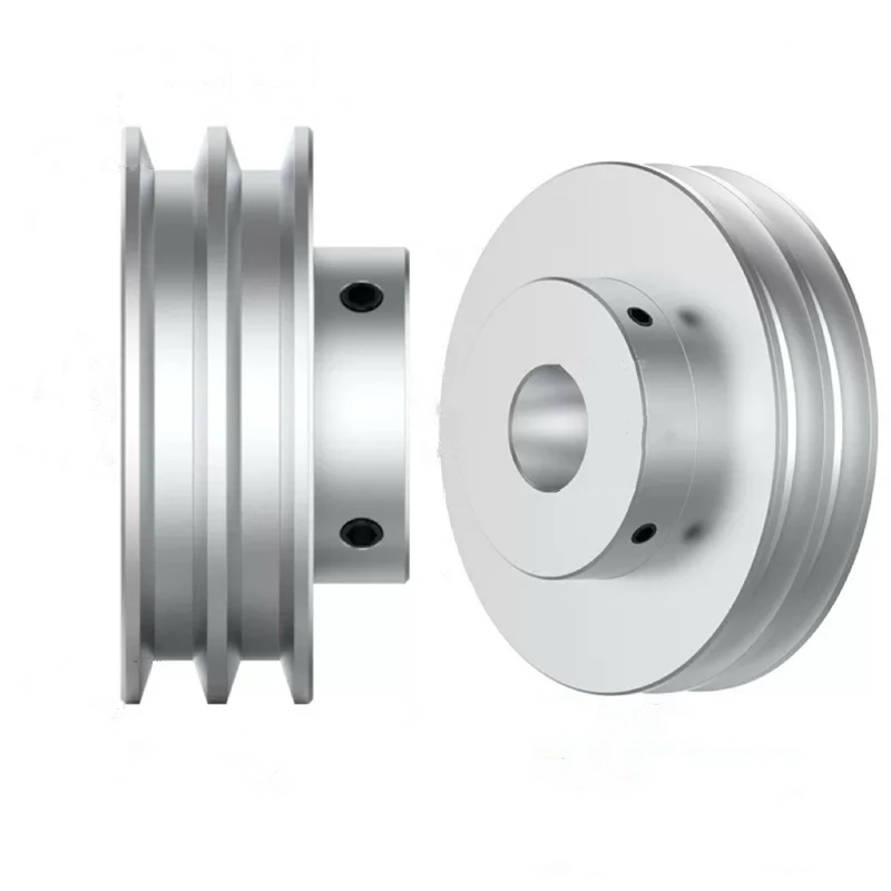 V-groove Aluminum Alloy Double-groove Pulley  for: Main Shaft Motor Power Transmission Belt Pulley 6mm PU Rubber Round Belt
