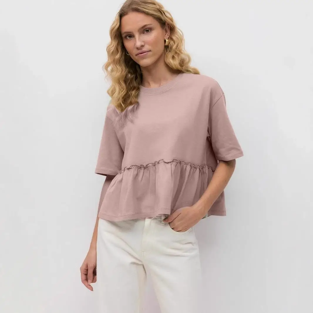 レディース ソフトコットン Tシャツ エレガント クルーネック カラー トップス 快適な女性服 春ファッション