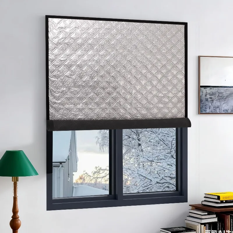 Self Adhesive Thermal Insulated Window Curtain, Thick Blackout Aluminum Foil Oxford Fabric Windproof Energy Saving Curtain Decor