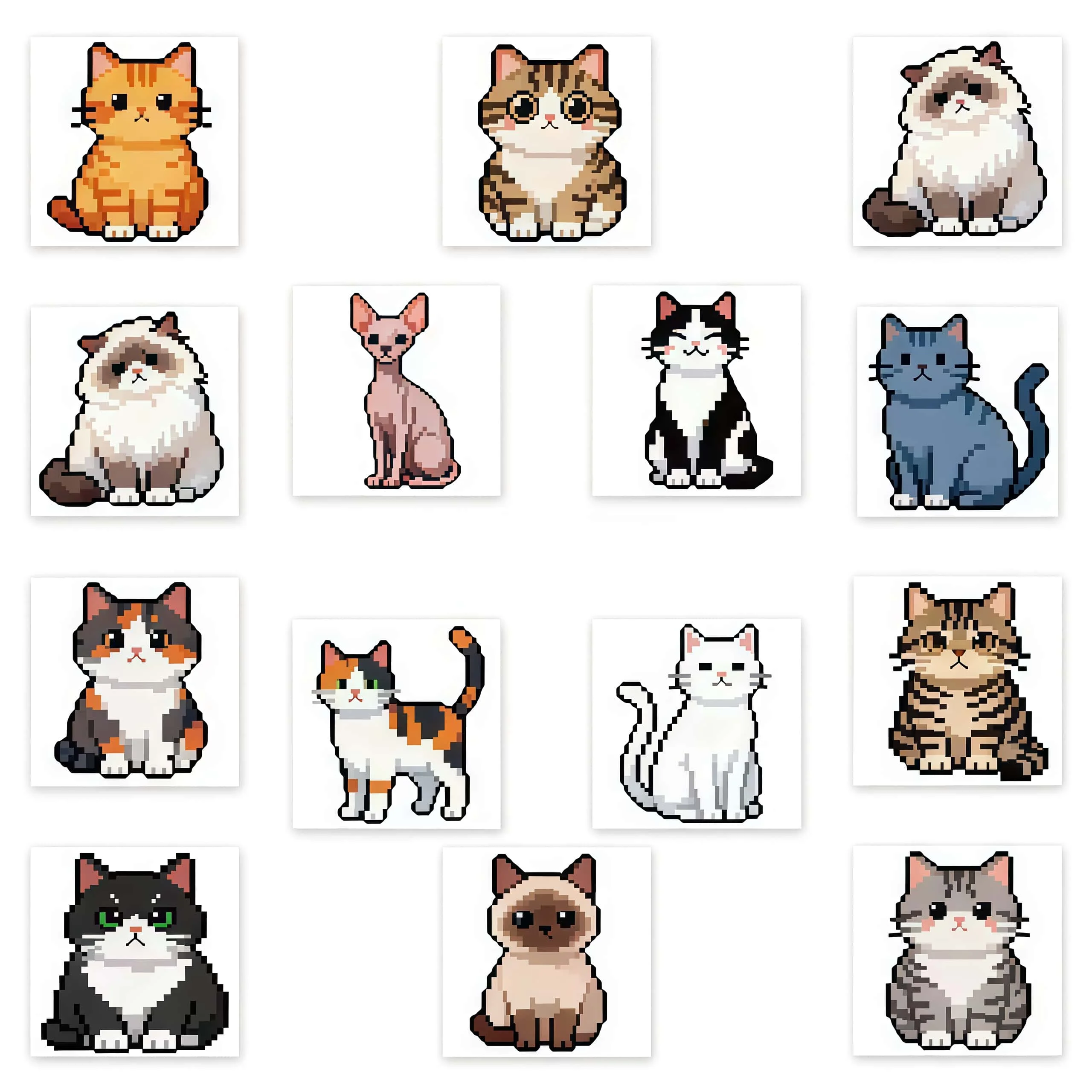 500Pcs Pixel Style Cat Sticker Roll, Multi-Breed Cute Animal Design Decals for DIY, Laptop & Water Bottle Decor