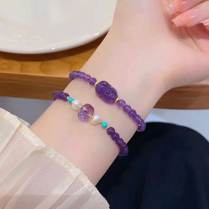 Ziqi Donglai New Chinese Natural Multi-Circle Amethyst Thin Light Luxury Handmade Minimalist Design Pixiu Bracelet