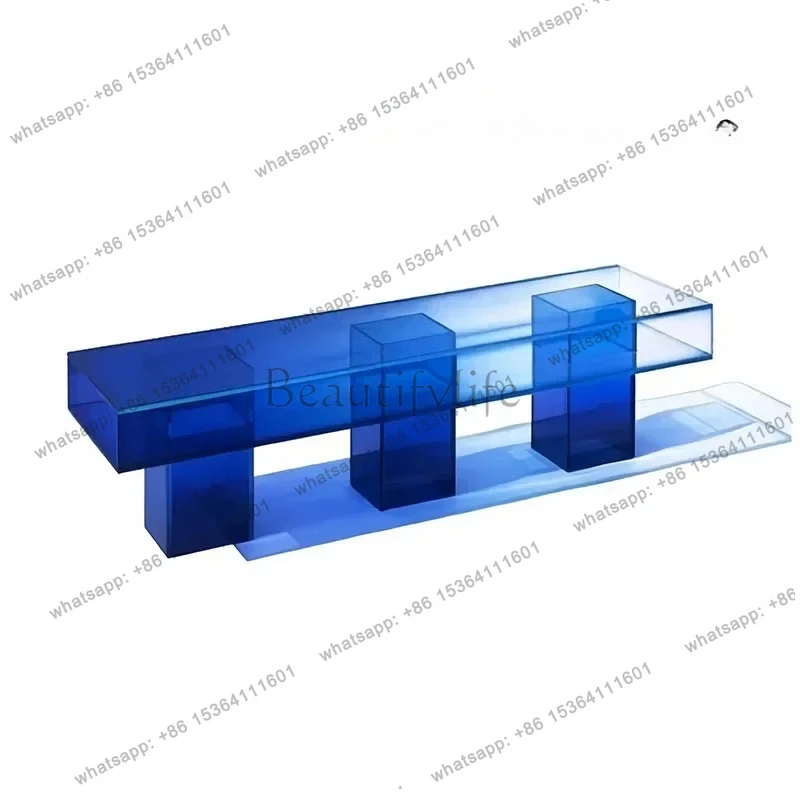 

LX transparent acrylic gradual change blue art color TV cabinet personalized tea table benchSSS