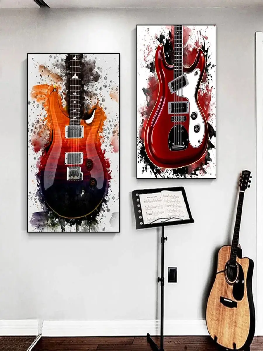 Abstract Graffiti Electric Guitar Canvas Art  Music Poster Prints for Nordic Home Decor Aesthetic Wall Art Painting for Living R view 2