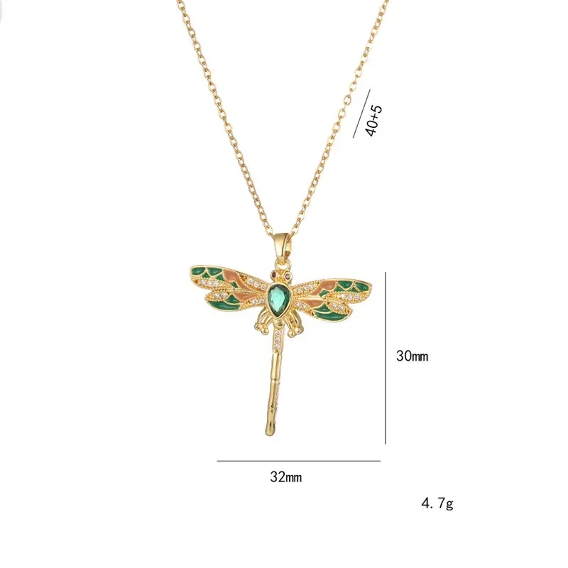 Light Luxury Zircon Colorful Dragonfly Pendant Necklace Stainless Steel Fashion Insect Choker Jewelry Gifts For Women Girls