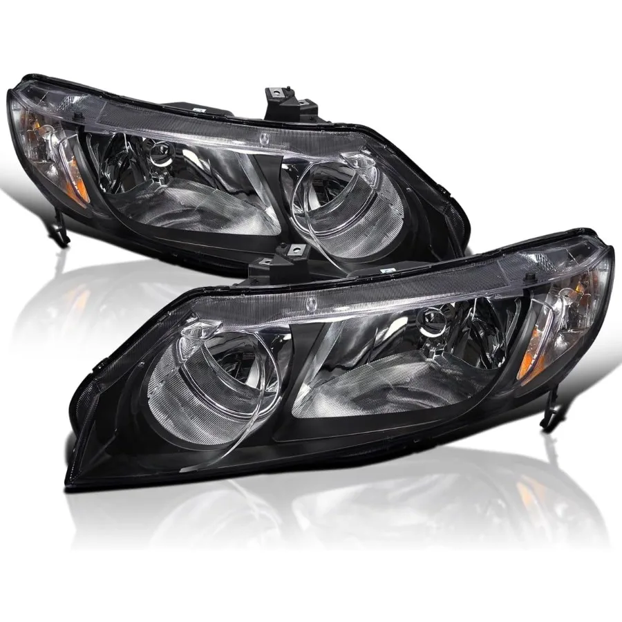 

Черные фары, совместимые с Honda Civic 4Dr Sedan 2006-2011 гг., пара фар в сборе, лампы в сборе