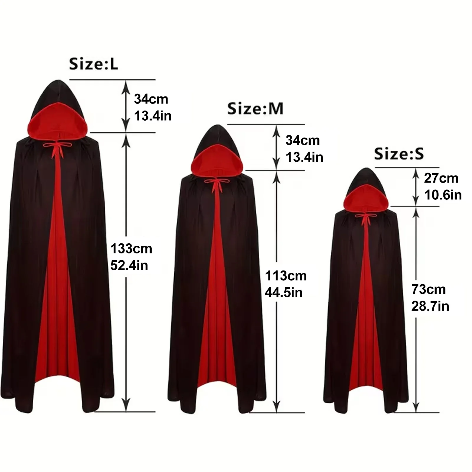 Halloween Wendbare Kapuzenumhängejacke Unisex Halloween Cosplay Party Kostüm Schwarzer Roter Umhang Robe Vampirumhang für Männer und Frauen – Detail 1