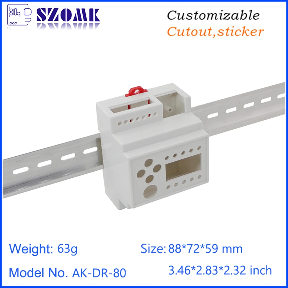 SZOMK Plastic enclosure AK-DR-80 88*72*59mm injection plastic mold din rail enclosure electronics enclosure plastic