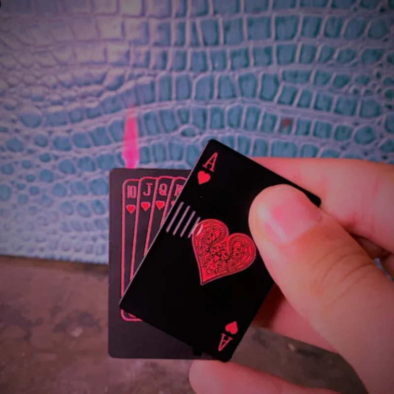 Encendedor de Metal con forma de tarjeta de póker con Detector de efectivo, luz a prueba de viento, descompresión, soplete de turbina portátil, encendedor para regalo de hombre