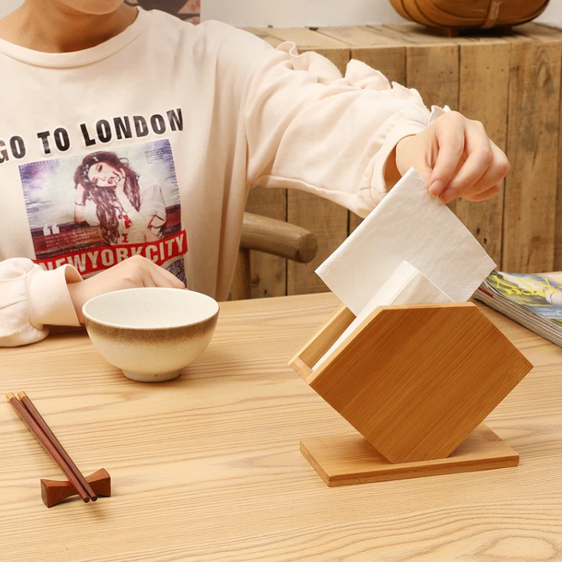 Bamboo Simple Tissue Box Cube Fan Shaped Napkin Holder Home Kitchen Dining Table Paper Towel Storage Rack