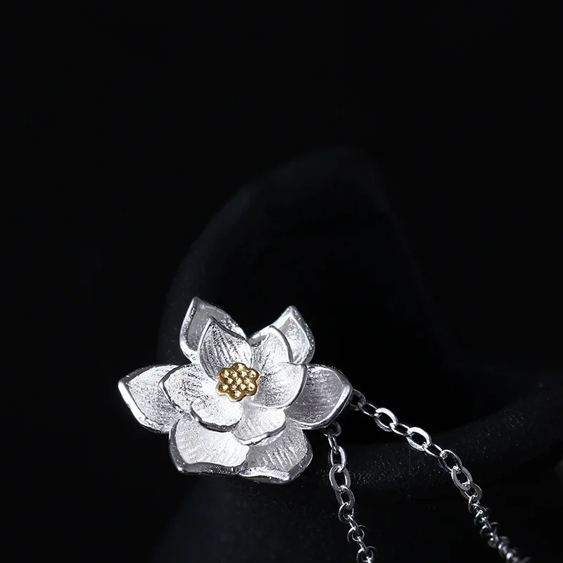 

Классическая трехмерная цепочка на ключицу с подвеской в виде лотоса, серебряное ожерелье ручной работы S925, минималистичный женский золотой бутон цветка