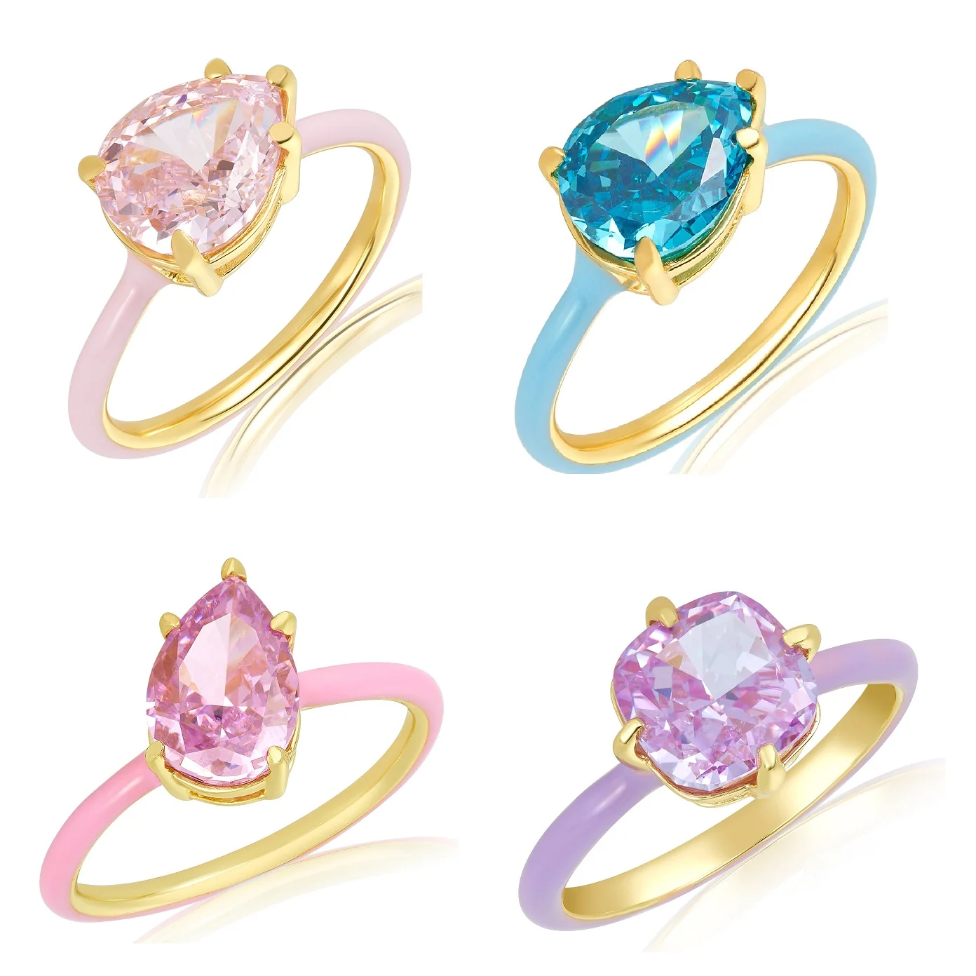 Pastel Enamel Geometric Tear Drop Bright Birthstone Colorful Engagement Wedding Band Ring For Women 2022 New