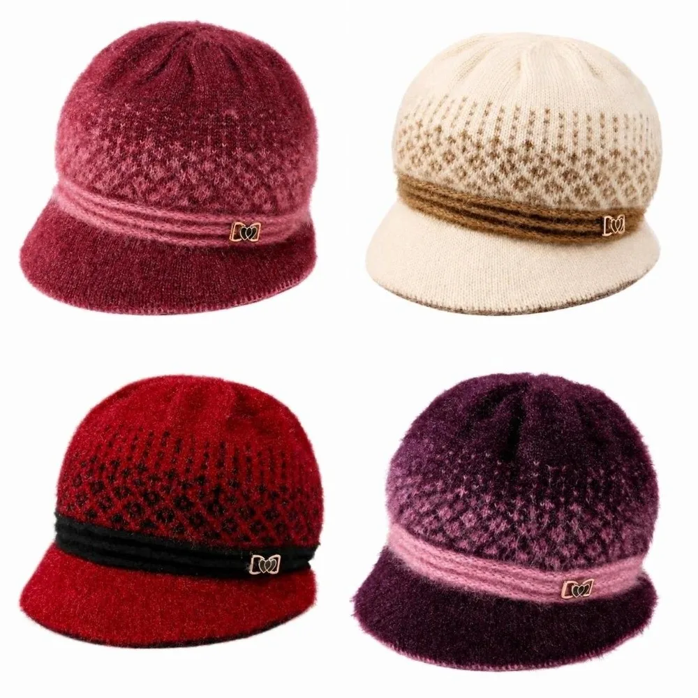 Exquisite Bow Fleece Knitted Hat Thickened Windproof Winter Hat Cold Resistant Basin Cap Middle-Aged Women