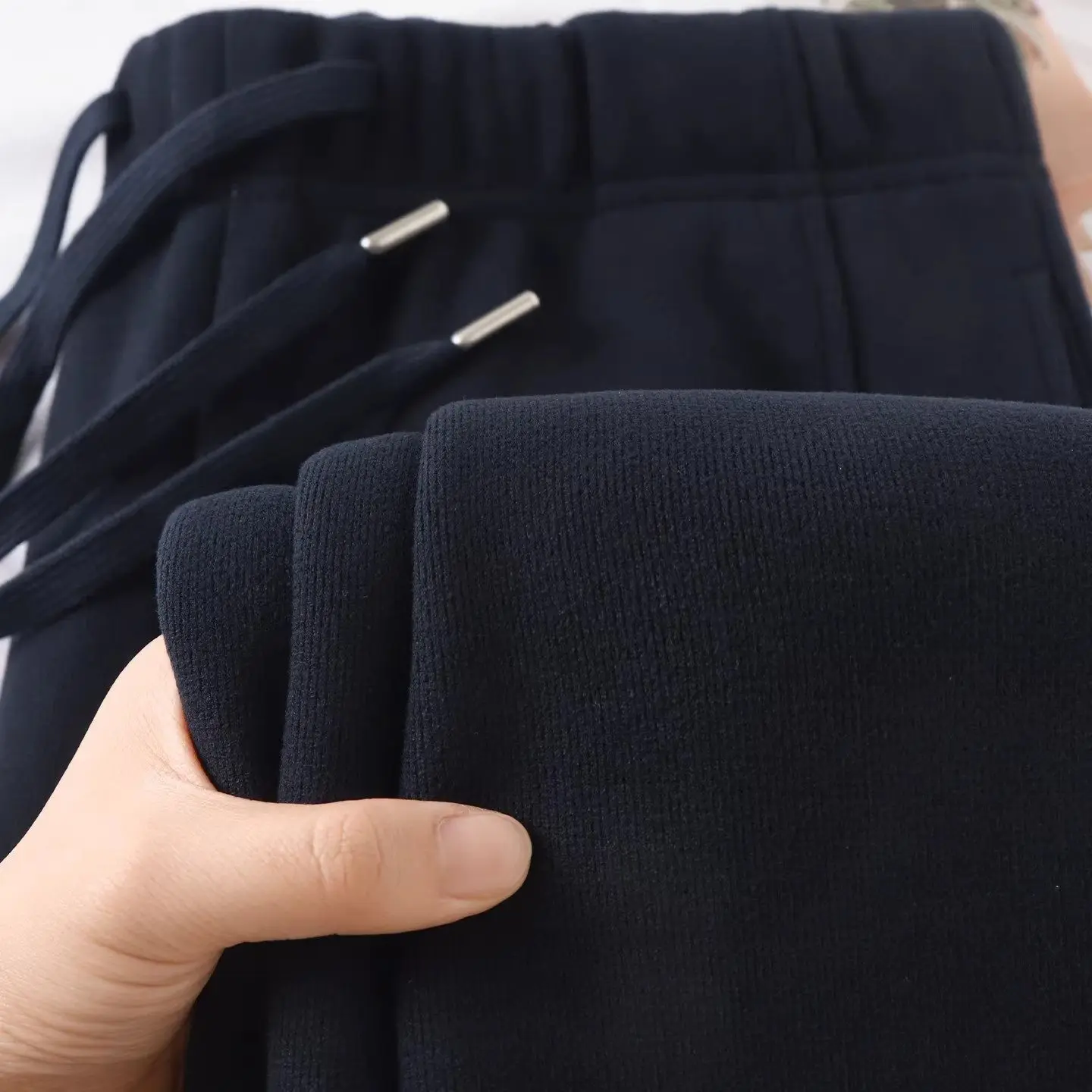 

Dark Blue Pants Women's High Waist Straight Leg Drapey Slimming Sweatpants Autumn Essential Woolen Trousers
